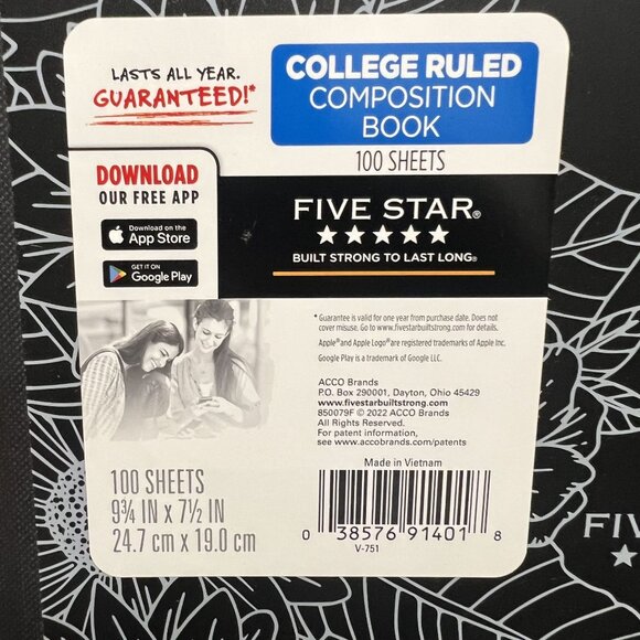 Five Star College Ruled Composition Notebook Floral Sunflower Linework 3-Pack - Picture 3 of 4